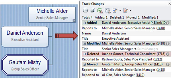 Organizational chart and Track Changes Panel